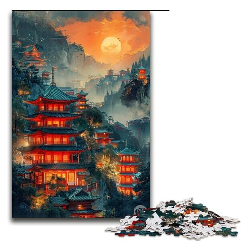 1000 teiliges Puzzle antiker Tempel bei Nacht Puzzle für Erwachsene Holzpuzzle Familienspiele 1000 Teile (75 x 50 cm) von linghhiming