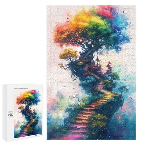 1000 teiliges Puzzle bunter Lebensbaum für Erwachsene Holzpuzzle anspruchsvolles Spiel 75 x 50 cm von linghhiming