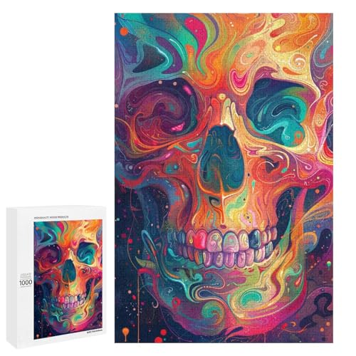1000 teiliges Puzzle bunter Totenkopf für Erwachsene und Kinder Holzpuzzle pädagogisches Spielzeug zum Stressabbau (75 x 50 cm) von linghhiming