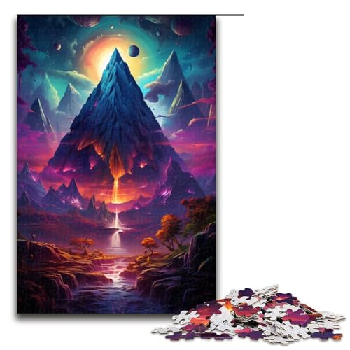 1000 teiliges Puzzle farbenfroh psychedelisch Fantasie Pyramide Holzpuzzle Lernspiele Heimdekoration (Größe 75 x 50 cm) von linghhiming