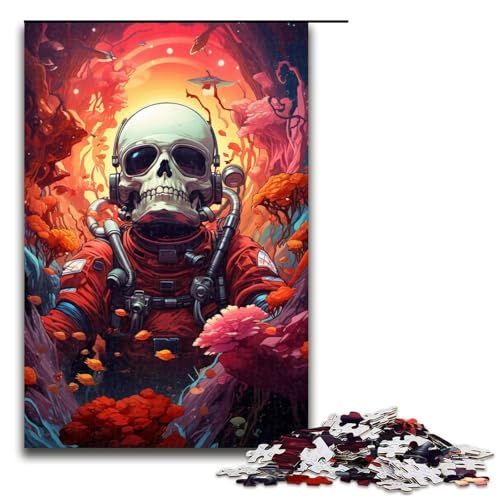 1000 teiliges Puzzle farbenfrohe Psychedelia mit Skelett Astronauten Holzpuzzle Lernspiele Heimdekoration (Größe 75 x 50 cm) von linghhiming