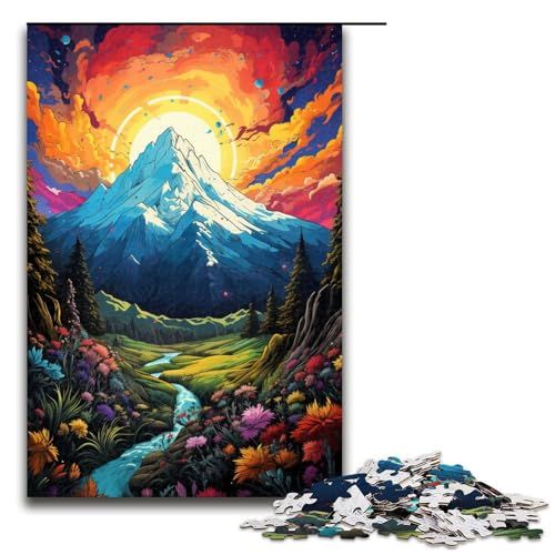 1000 teiliges Puzzle farbenfrohe Psychedelie der skandinavischen Berge Puzzle für Erwachsene und Kinder Holzpuzzle pädagogisches Spielzeug zum Stressabbau (Größe 75 x 50 cm) von linghhiming