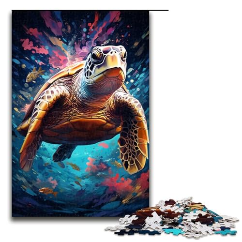 1000-teiliges Puzzle farbenfrohe Zeichnung Schildkröten-Puzzles für Erwachsene Holzpuzzle Familienspiel 1000 Teile (75 x 50 cm) von linghhiming