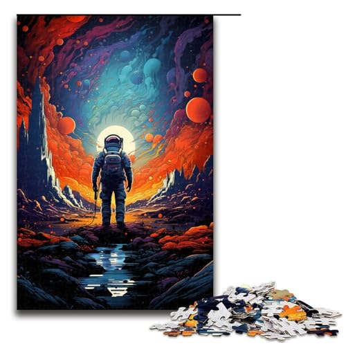 1000-teiliges Puzzle farbenfrohe Zeichnung eines Astronauten Puzzle für Erwachsene Holzpuzzle anspruchsvolles Spiel 1000 Teile (75 x 50 cm) von linghhiming