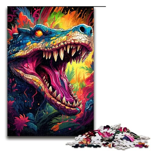 1000-teiliges Puzzle farbenfrohe Zeichnung eines Dinosaurier-Puzzles für Erwachsene Holzpuzzle anspruchsvolles Spiel 1000 Teile (75 x 50 cm) von linghhiming