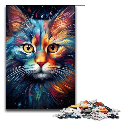 1000-teiliges Puzzle farbenfrohe exotische Katzen Holzpuzzle Lernspiele Heimdekoration 1000 Teile (75 x 50 cm) von linghhiming