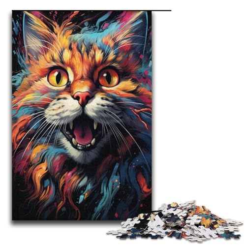 1000-teiliges Puzzle farbenfrohe exotische Katzen Puzzle für Erwachsene Papierpuzzle Familienspiel 1000 Teile (38 x 26 cm) von linghhiming