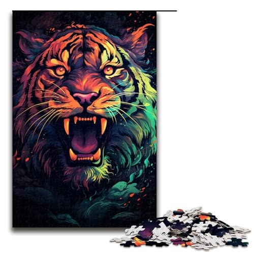 1000-teiliges Puzzle farbenfroher exotischer Tiger für Erwachsene und Kinder Holzpuzzle pädagogisches Spielzeug zum Stressabbau Puzzle 1000 Teile (75 x 50 cm) von linghhiming