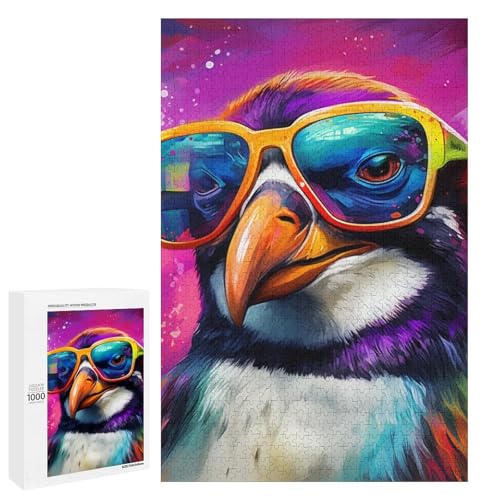 1000 teiliges Puzzle farbenfrohes Pinguin Kunst Puzzle für Erwachsene rundes Holzpuzzle anspruchsvolles Spiel (75 x 50 cm) von linghhiming