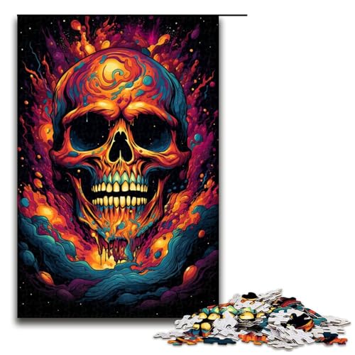 1000 teiliges Puzzle farbenfrohes psychedelisches Monster auf Feuer für Erwachsene und Kinder Holzpuzzle pädagogisches Spielzeug zum Stressabbau (Größe 75 x 50 cm) von linghhiming
