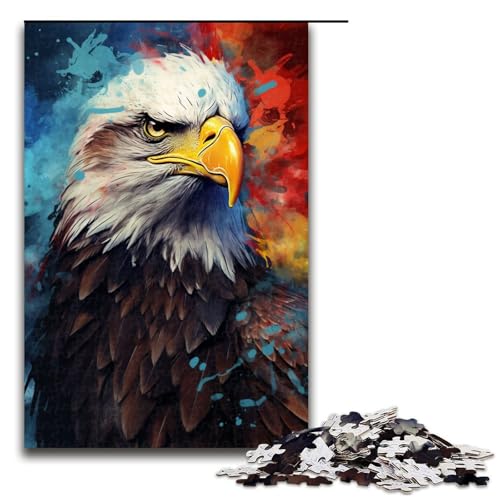 1000 teiliges Puzzle farbenfrohes psychedelisches amerikanisches Adler Puzzle für Erwachsene Holzpuzzle Familienspiele (Größe 75 x 50 cm) von linghhiming