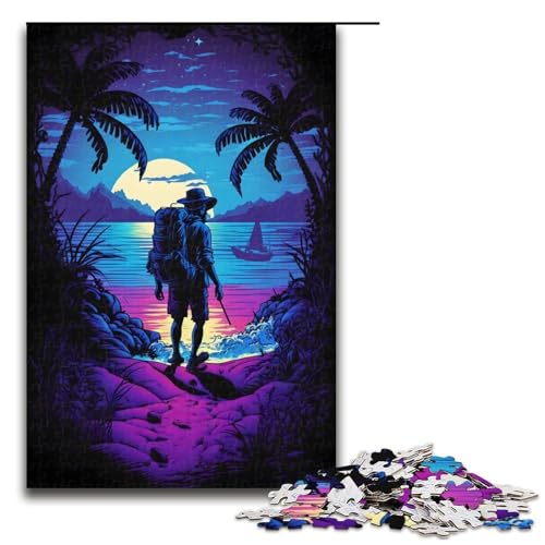 1000 teiliges Puzzle für Erwachsene „Alone at The Night Beach Holzpuzzle für Erwachsene und Kinder Stressabbau Tool (75 x 50 cm) von linghhiming
