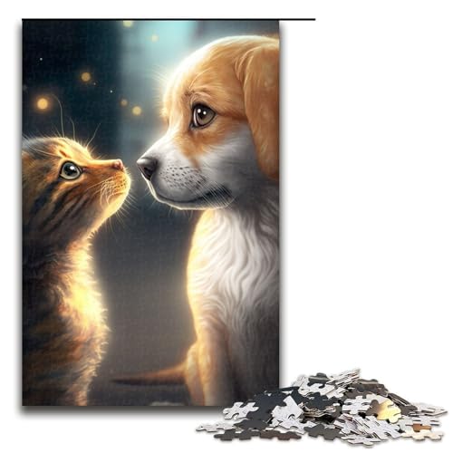 1000 teiliges Puzzle für Erwachsene „Beste Freunde Katze und Hund Puzzle für Erwachsene Holzpuzzle anspruchsvolles Spiel (75 x 50 cm) von linghhiming