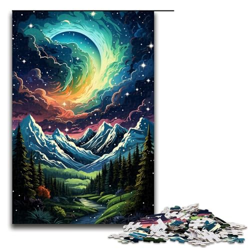 1000 teiliges Puzzle für Erwachsene „Die farbenfrohe Psychedelia des Aurora Bergs Puzzle zum Anfassen 75 x 50 cm von linghhiming
