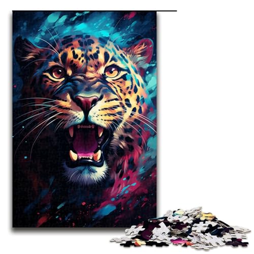 1000 teiliges Puzzle für Erwachsene „Die farbenfrohe Psychedelie des süßen kleinen kosmischen Leoparden Holzpuzzle für Erwachsene und Kinder Stressabbau Tool 75 x 50 cm von linghhiming