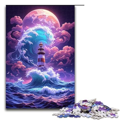 1000-teiliges Puzzle für Erwachsene „EIN Leuchtturm in der Brandung“ Puzzle Mitmachspiel 1000 Teile (75 x 50 cm) von linghhiming