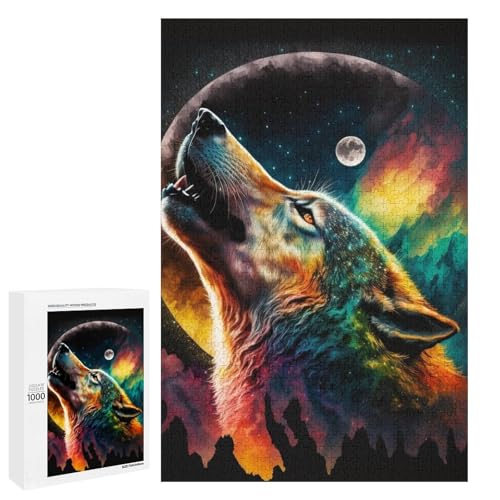 1000 teiliges Puzzle für Erwachsene Art Wolf rundes Holzpuzzle für Erwachsene und Kinder Stressabbau Tool (75 x 50 cm) von linghhiming