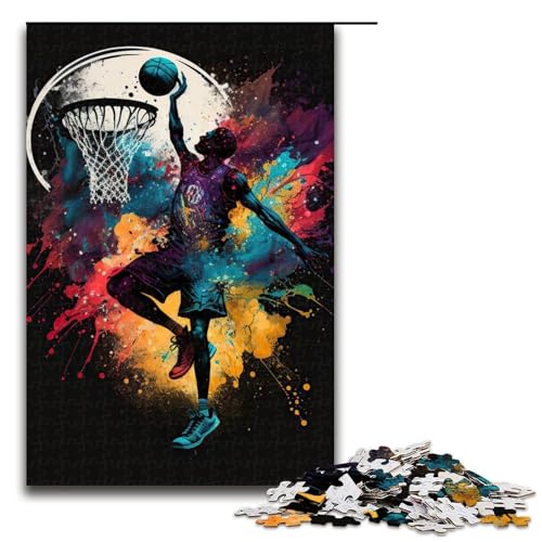 1000 teiliges Puzzle für Erwachsene Basketball buntes Puzzle für Erwachsene Holzpuzzle anspruchsvolles Spiel (75 x 50 cm) von linghhiming