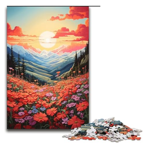 1000 teiliges Puzzle für Erwachsene Berglandschaft mit Wildblumen Puzzle für Erwachsene Holzpuzzle anspruchsvolles Spiel 1000 Teile (75 x 50 cm) von linghhiming