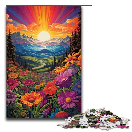 1000 teiliges Puzzle für Erwachsene Berglandschaft mit Wildblumen Puzzle praktisches Spiel 1000 Teile (75 x 50 cm) von linghhiming