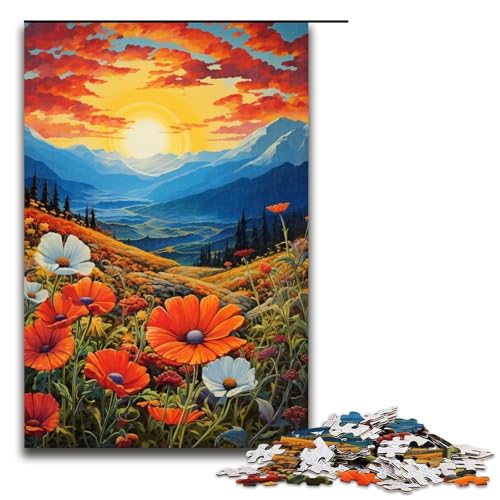 1000 teiliges Puzzle für Erwachsene Berglandschaft mit Wildblumen Puzzlespiel perfekte Dekoration für Teenager ab 14 Jahren 1000 Teile (75 x 50 cm) von linghhiming