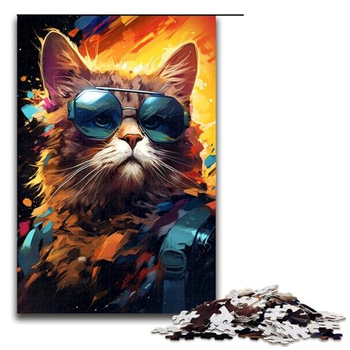 1000-teiliges Puzzle für Erwachsene Bunte Fantasiekatze mit Brille Puzzle für Lernspiele Herausforderung Spielzeug Kunstwerk Geschenk 1000 PCS (75 x 50 cm) von linghhiming