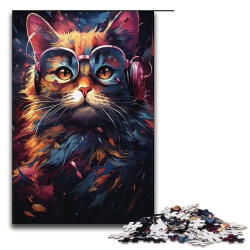 1000-teiliges Puzzle für Erwachsene Bunte Fantasiekatze mit Brille Puzzlespiel perfekte Dekoration für Teenager ab 14 Jahren 1000 Teile (38 x 26 cm) von linghhiming