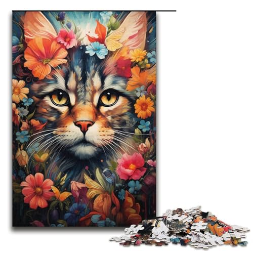 1000-teiliges Puzzle für Erwachsene Bunte exotische Blumenkatze Papierpuzzle für Erwachsene und Kinder Stressabbau-Tool 1000 PCS (38 x 26 cm) von linghhiming