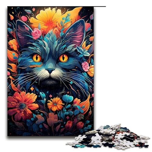 1000-teiliges Puzzle für Erwachsene Bunte exotische Katze Holzpuzzle Lernspiel für Erwachsene Herausforderungsspielzeug 1000 Teile (75 x 50 cm) von linghhiming