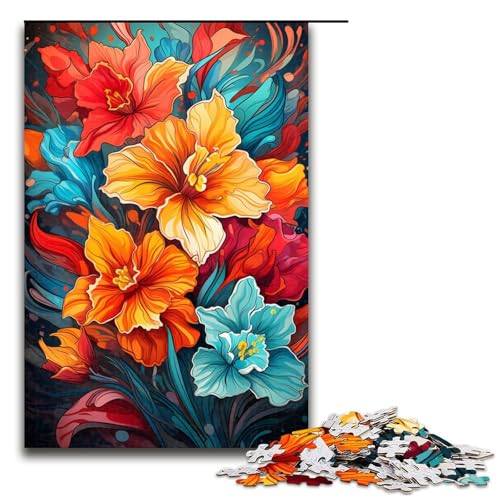 1000 teiliges Puzzle für Erwachsene Bunte psychedelische Narzissen Holzpuzzle Lernspiel für Erwachsene Herausforderungsspielzeug (Größe 75 x 50 cm) von linghhiming