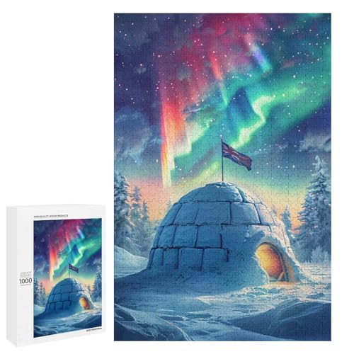 1000 teiliges Puzzle für Erwachsene Eisschlösser unter der Aurora Borealis Holzpuzzle Lernspiel für Erwachsene Herausforderungsspielzeug (75 x 50 cm) von linghhiming