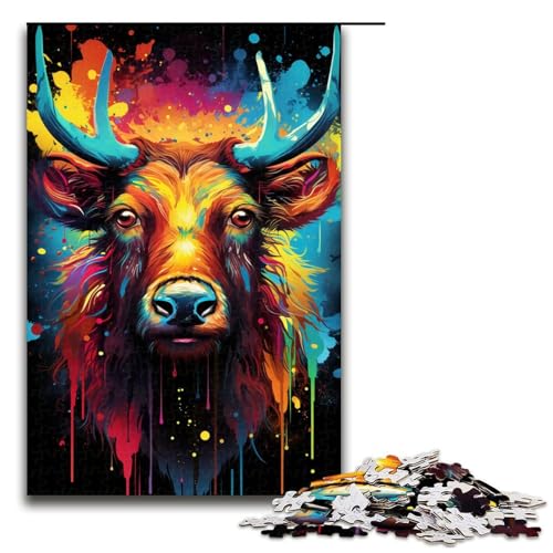 1000 teiliges Puzzle für Erwachsene Farbmalerei Elch Puzzle für Lernspiele Herausforderung Spielzeug Kunstwerk Geschenk 75 x 50 cm von linghhiming