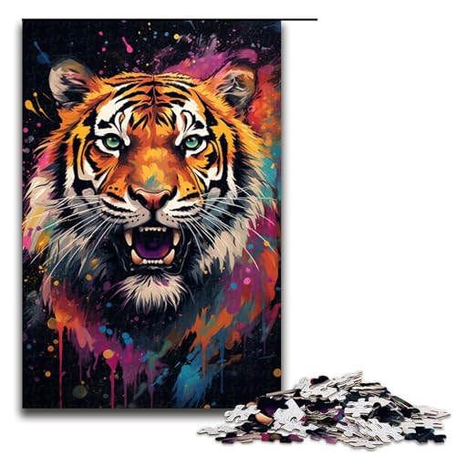 1000 teiliges Puzzle für Erwachsene Farbmalerei Tiger Puzzle praktisches Spiel 75 x 50 cm von linghhiming