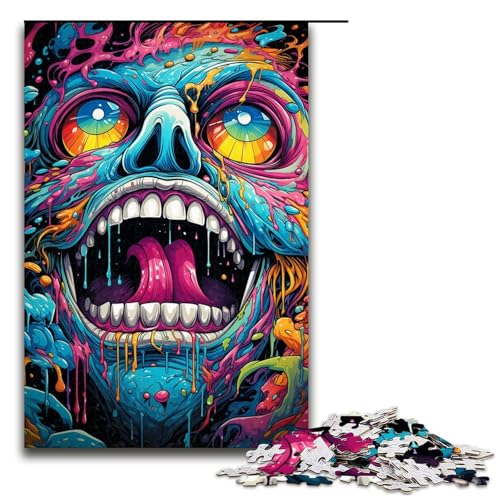 1000 teiliges Puzzle für Erwachsene Gemälde bunter Totenköpfe lustiges Puzzle für die ganze Familie mit passendem Poster und Quizblatt 1000 Teile (75 x 50 cm) von linghhiming
