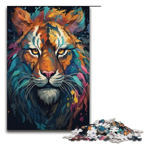 1000 teiliges Puzzle für Erwachsene Gemälde eines Wilden bunten Tigers Puzzle für Kinder Holzpuzzle Lernspiel für Erwachsene 1000 Teile (38 x 26 cm) von linghhiming