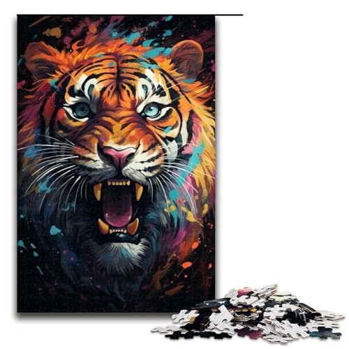 1000 teiliges Puzzle für Erwachsene Gemälde eines bunten Tigers Puzzle praktisches Spiel 1000 Teile (75 x 50 cm) von linghhiming