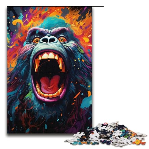 1000 teiliges Puzzle für Erwachsene Gemälde eines farbenfrohen wütenden Orang Utans Puzzle für Lernspiele Herausforderung Spielzeug Kunstwerk Geschenk 1000 PCS (38 x 26 cm) von linghhiming