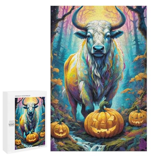 1000 teiliges Puzzle für Erwachsene Halloween Kuh Holzpuzzle für Erwachsene und Kinder Stressabbau Tool (75 x 50 cm) von linghhiming
