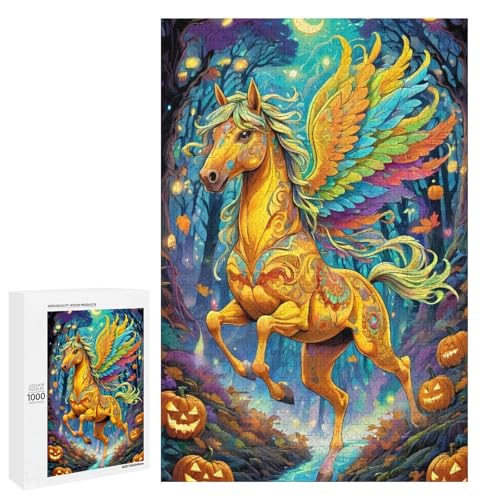1000 teiliges Puzzle für Erwachsene Halloween Pferd Holzpuzzle für Erwachsene und Kinder Stressabbau Tool (75 x 50 cm) von linghhiming