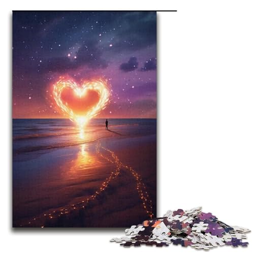 1000 teiliges Puzzle für Erwachsene Herz am Strand Puzzle für Erwachsene Papierpuzzle anspruchsvolles Spiel 1000 Teile (38 x 26 cm) von linghhiming
