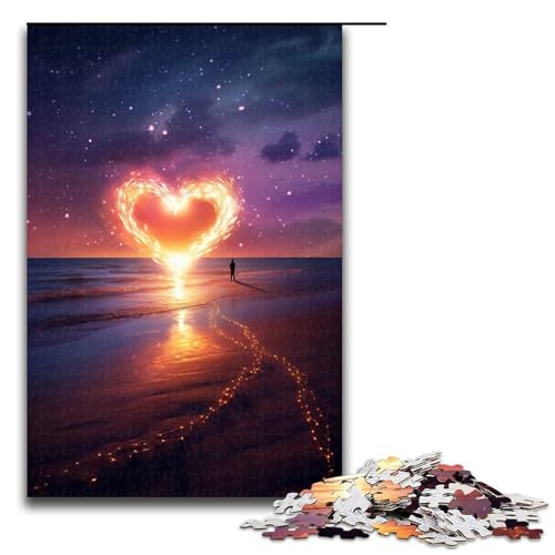 1000 teiliges Puzzle für Erwachsene Herz am Strand Puzzlespiel perfekte Dekoration für Teenager ab 14 Jahren 1000 Teile (75 x 50 cm) von linghhiming