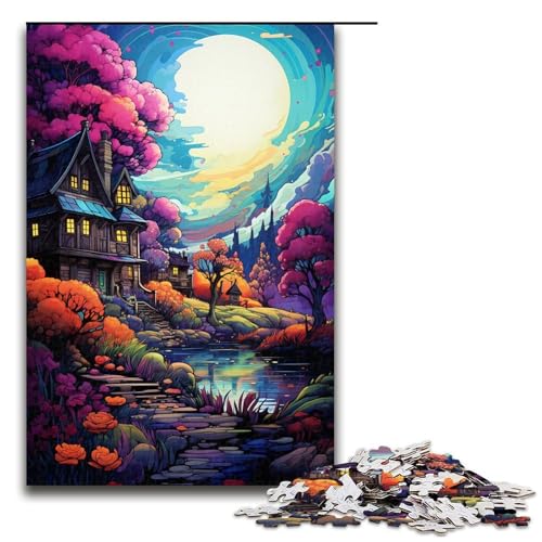 1000 teiliges Puzzle für Erwachsene Hütte unter bunten Wundern Puzzle für Erwachsene Holzpuzzle anspruchsvolles Spiel 1000 Teile (75 x 50 cm) von linghhiming