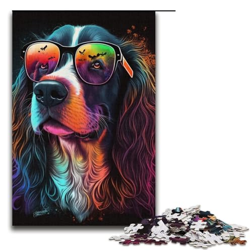 1000-teiliges Puzzle für Erwachsene Kunst Bunte Hunde Papierpuzzle Lernspiel für Erwachsene Herausforderungsspielzeug 1000 Teile (38 x 26 cm) von linghhiming