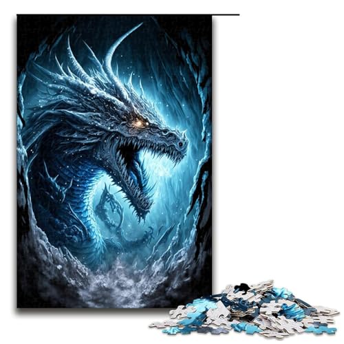 1000-teiliges Puzzle für Erwachsene Kunst Eisdrache Holzpuzzle Lernspiel für Erwachsene Herausforderungsspielzeug 1000 Teile (75 x 50 cm) von linghhiming