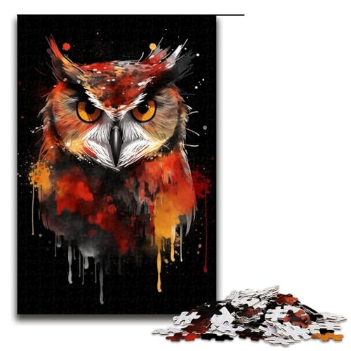 1000-teiliges Puzzle für Erwachsene Kunst-Eulen-Graffiti-Puzzle für Erwachsene Holzpuzzle anspruchsvolles Spiel 1000 Teile (75 x 50 cm) von linghhiming