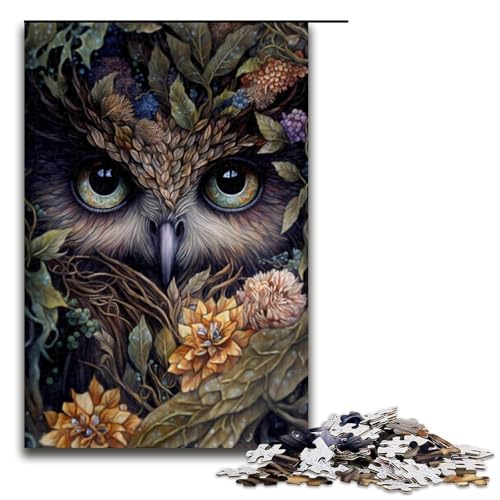 1000-teiliges Puzzle für Erwachsene Kunst Eulengesicht Holzpuzzle Lernspiel für Erwachsene Herausforderungsspielzeug 1000 Teile (75 x 50 cm) von linghhiming