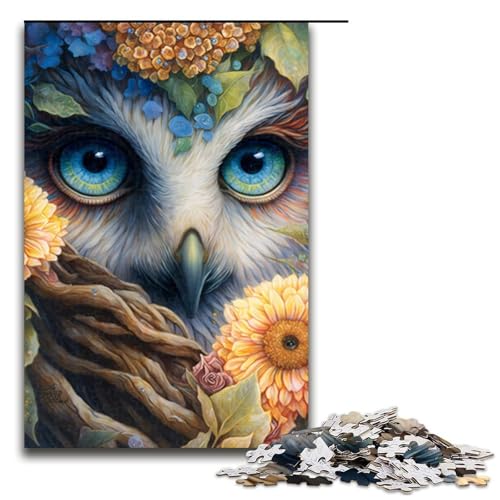 1000-teiliges Puzzle für Erwachsene Kunst-Eulengesicht-Puzzle für Kinder Holzpuzzle Lernspiel für Erwachsene 1000 Teile (75 x 50 cm) von linghhiming
