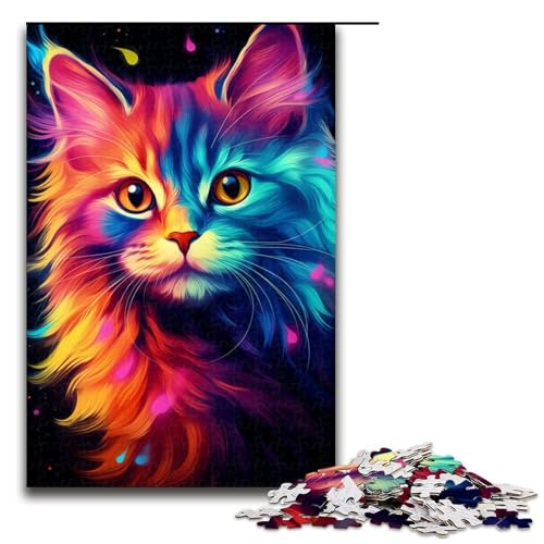 1000 teiliges Puzzle für Erwachsene Kunstkatze Holzpuzzle Lernspiel für Erwachsene Herausforderungsspielzeug 1000 Teile (75 x 50 cm) von linghhiming
