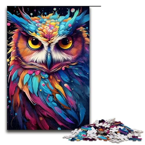 1000 teiliges Puzzle für Erwachsene Malen Bunte Eulenkunst Puzzles für Erwachsene Holzpuzzle anspruchsvolles Spiel 1000 Teile (75 x 50 cm) von linghhiming
