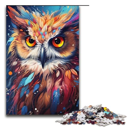1000 teiliges Puzzle für Erwachsene Malen Bunte Kunst Eulen Papierpuzzle Lernspiel für Erwachsene Herausforderungsspielzeug 1000 Teile (38 x 26 cm) von linghhiming